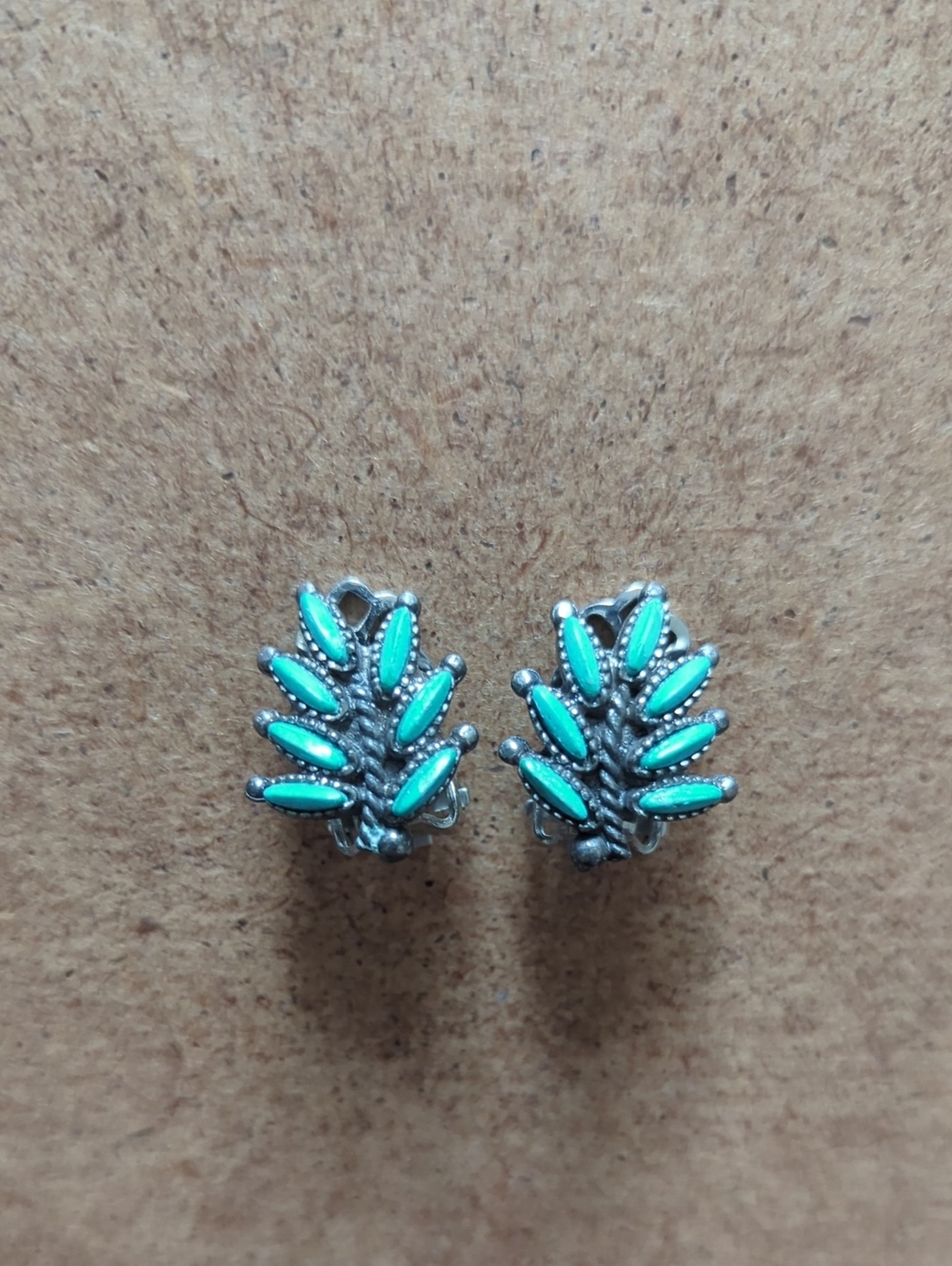 Vintage Sancrest Zuni Style Petit Point Clip Earrings